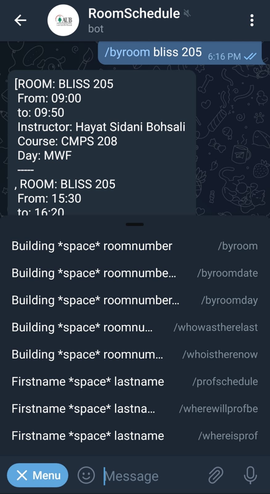 AUB_CourSeera Telegram Bot